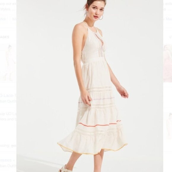 Urban Outfitters Lace-Trim Tiered Midi Dress Small - Picture 2 of 10